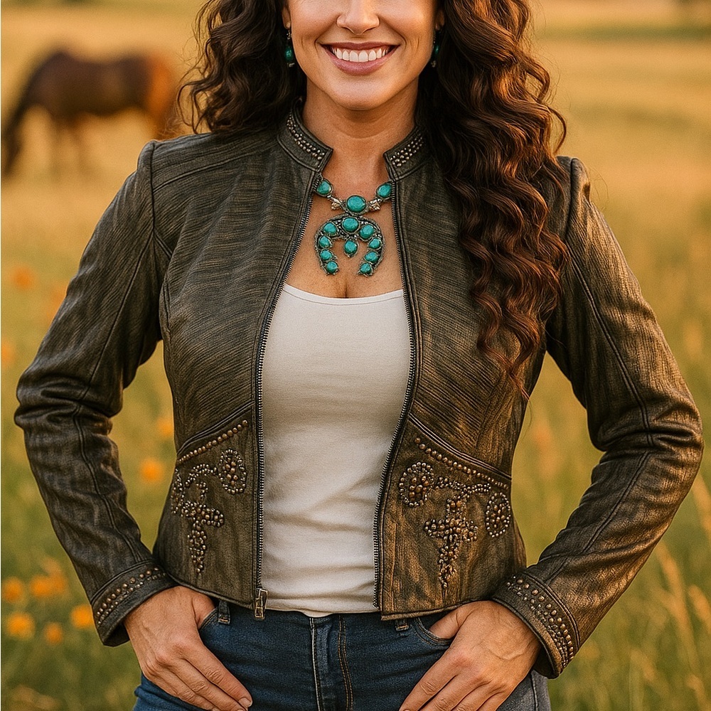 Double D Ranch Mabel heavily embellished, leather jacket NWT - Picture 3 of 16